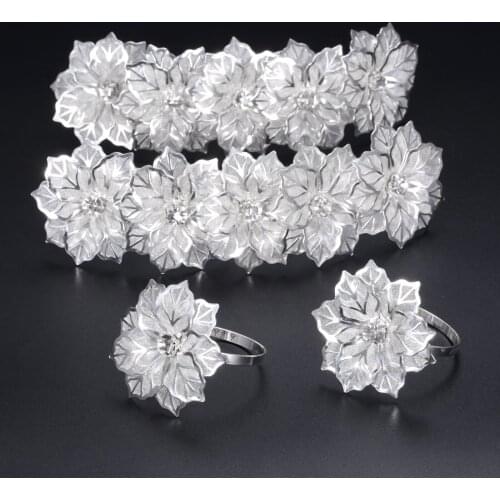 12pc Rhinestone Napkin Rings Wedding Napkin Holder Floral Napkin Buckle Wedding Party Festival Dinner Table Decor Hotel Supplies