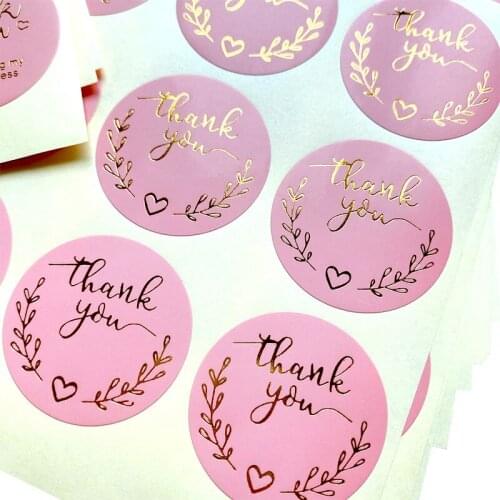 1200pcs 35mm sealing sticker round pink DIY handmade THANK YOU food packaging gift birthday party invitation Bronzing sticker