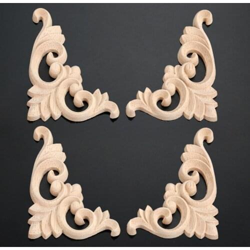 4pcs/2pcs 11*6cm Unpainted Woodcarving Corner Decal Oak Onlay Applique Frame Home Furniture Wall Door Decor Craft Living Room