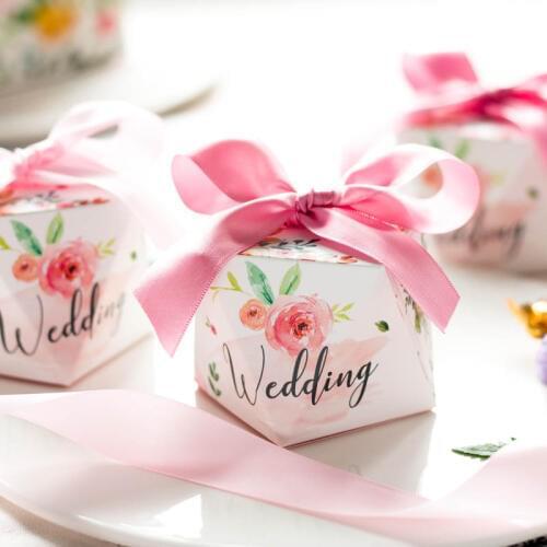 50pcs European creative beautiful pink flower floral Candy Boxes Wedding Favors Bomboniere paper Gift Box Party Chocolate box