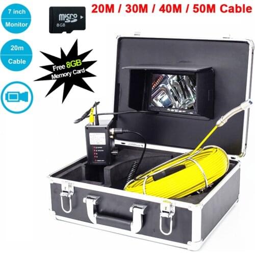 7'' Monitor Drain Sewer Pipeline Industrial Endoscope 20M 30M 40M 50M Sewer Pipe Inspection Video Camera With 8GB TF Card DVR