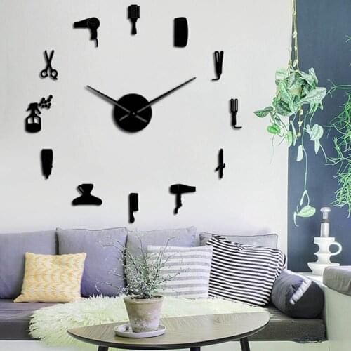 Barber Shop Accessories Wall Large DIY Fashion Hairdresser Creative Decoration Frameless Hair Salon Large Wall Clock Sticker