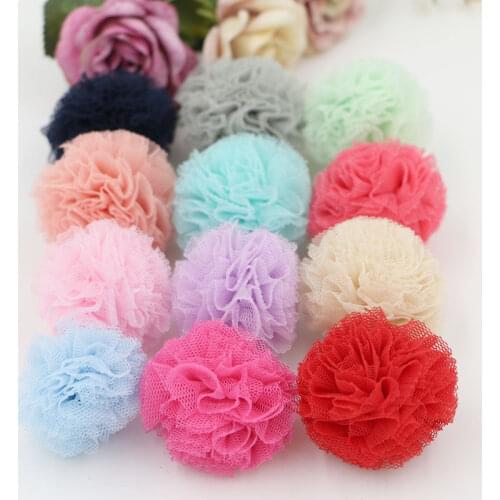 Free Shipping 30PCS Chiffon Lace Floral Balls Patch for Toddler Girls DIY Kawaii Hair Jewelry Headband Headwear Decoration