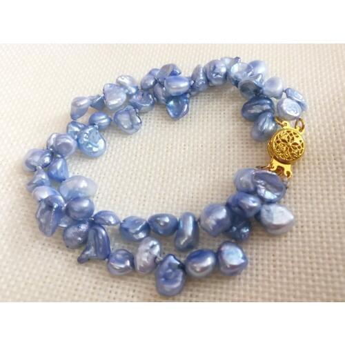 Wedding Woman Jewelry 2 Strands Pearl Bracelet 10mm Bright Blue Real Natural Freshwater Pearl Bracelet