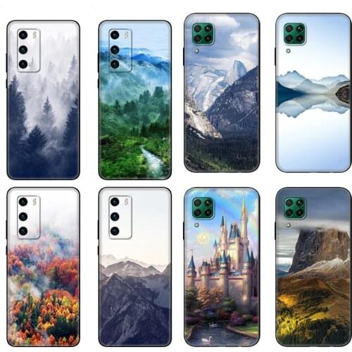 Black tpu Case For Huawei P30 Lite P30 Pro P40 Case For Huawei P40 LITE E P Smart 2020 Case Cover Mountain Forest Clouds
