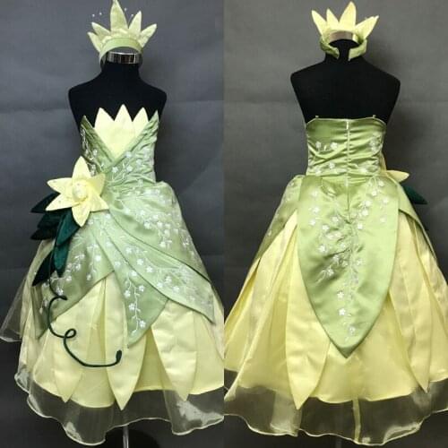 Kids Princess Dress Movie Frog And Tiana Cosplay Costume Halloween Birthday Party Gown For Little Girl