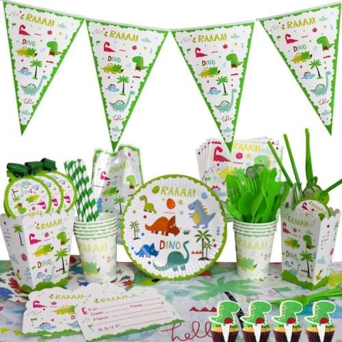 Dinosaur Party Tableware Set Birthday Party Decorations Kids Boy Paper Plate Cupcake Toppers Party Supplies Kids Party Gifts