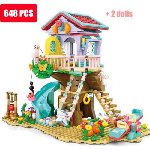 Friends Jungle Camping Tree House Summer Party Playground Light Sets for Girls Assembling Building Blocks Toys Birthday Gifts