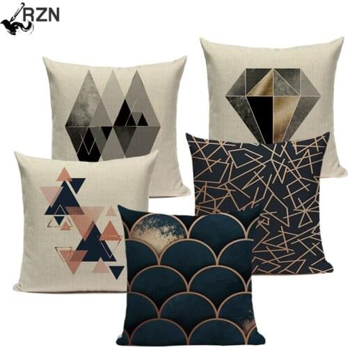 Geometric Black Blue Cushion Cove Textile Hill Gold Dero Throw Pillows Covers 45Cmx45Cm Square Sofa Bed 3D Throw Pillow Cover