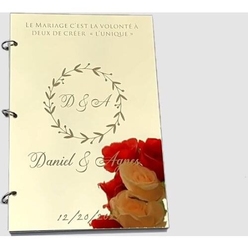 Personalized Double Mirror Gold Blank Wedding Signature Guest Book Custom Acrylic Sticker Guest Check in Book Party Decor Favor
