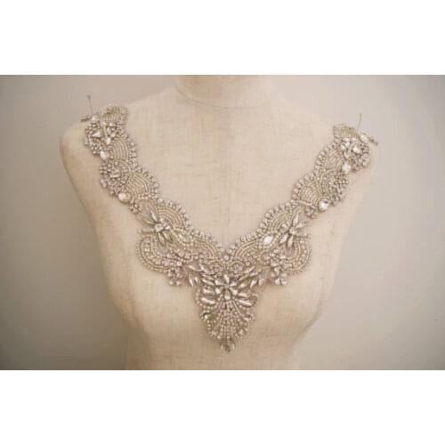 Rhinestone Applique Crystal Flower Patches Embroidery Bead Sewing Appliques for Bridal Gown Evening Dress