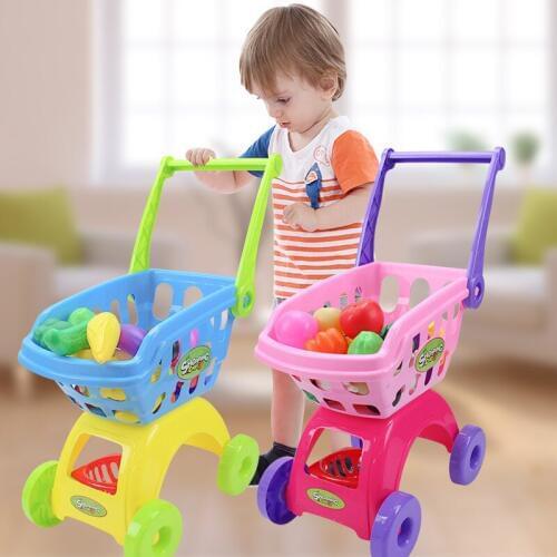 24 PCS Children Kitchen Toys Shopping Cart Set Pretend Play House Cutting Fruit Vegetables Miniature Food Girls Educational Toy