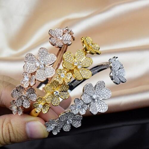 Hot Brand Sterling Silver Womens Jewelry, Clover Bracelet, Wedding Jewelry, Personality Gold Blossoms Bracelet, Opens.party