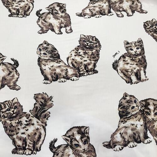 Cute cat animal print fabric handmade DIY clothing skirt spring and summer chiffon twill fabric