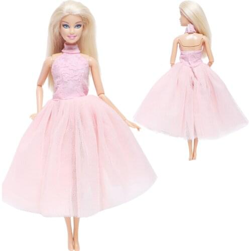 BJDBUS Handmade Pink Doll Dress Wedding Party Gown Mini Lace Skirt Dress Up Accessories Clothes for Barbie Doll Baby Girl Toys