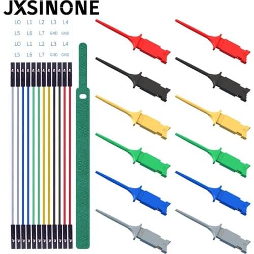 JXSINONE Mini Grabber SMD IC Test Hook Clips with Silicone Jumper Wires Test Leads Kit for Electrical Testing 6 Colors