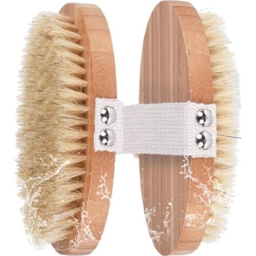 Natural boar bristle back body brush bamboo eco-friendly brushes remove dead skin shower bath spa massage with rivet SN1378