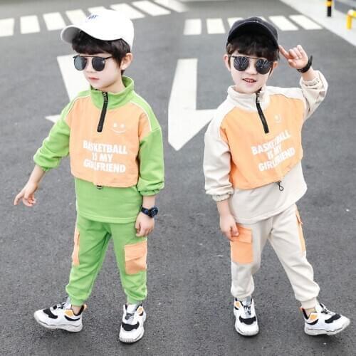 2020 Spring Children Clothing Suit Boys Smiley Mixed-Color Jackets +Pants 2pcs Outfits Kids Sport Outdoor Tracksuits
