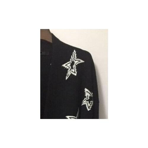 Autumn and Winter Contrast Color Stars Casual Lace-up Knitted Cardigan Jacket Women Mid-length Sweater