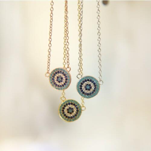 925 Sterling Silver necklace with cz turquoises paved round eyes charm pendant necklace with 3color for women wedding eye neck