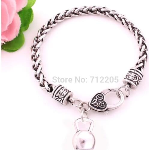 Kettle bell charm with Fitness Weightlifting Gym bracelet