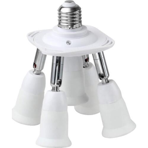 5 in 1 Light Socket Splitter E26 E27 Adapter Converter Holder for Standard LED Bulbs 360 Degrees Rotating 180 Degree Bendable