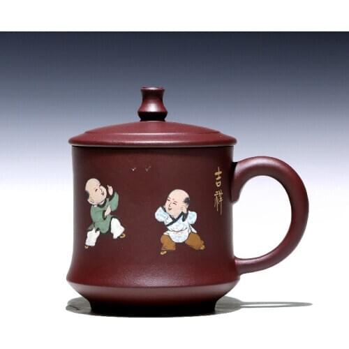 TaoYuan 】 yixing undressed ore purple sand cup tea cup pure manual purple clay cover many children f 310 cc