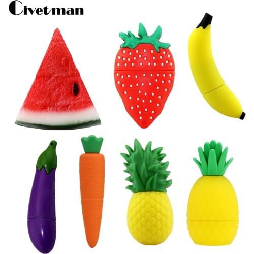 Pendrive Banana Fruits USB Drive 8GB 16GB 32GB 64GB 128GB Cartoon Strawberry Watermelon USB Flash Memory Stick 256GB Flash Disk