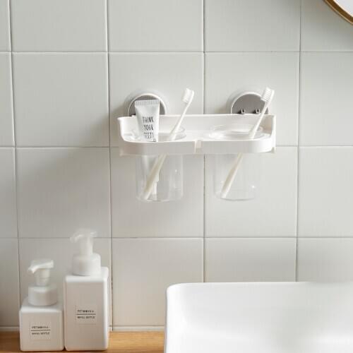 High Quality Toothbrush Holder Set With Two Cups Toothpaste Rack Bathroom Organizer