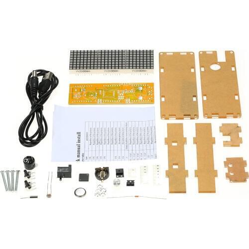 High Accuracy Digital Dot Matrix LED Alarm Clock DIY Kit with Transparent Case Temperature Date Time Display