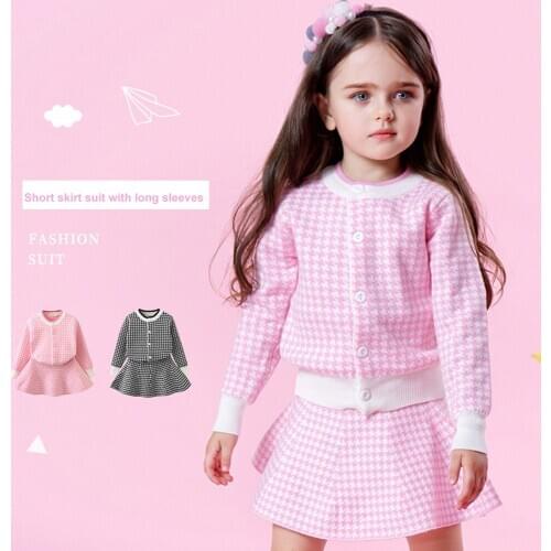 2021 New Little Girl Princess Skirt Long Sleeves Childrens Knitted Sweater Cardigan + Skirt Two-Piece Set Costumes For Girls