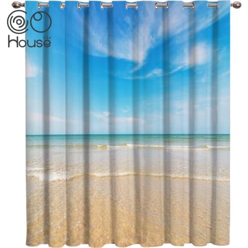 COCOHouse Beach Tropical Ocean Blue Sky Room Curtains Large Window Window Curtains Dark Curtain Rod Curtains Kitchen