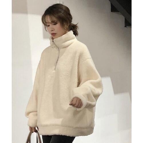 Autumn/Winter womens sweatershirts womens outerwear womens clothing coat loose hoodies imitation lamb velvet