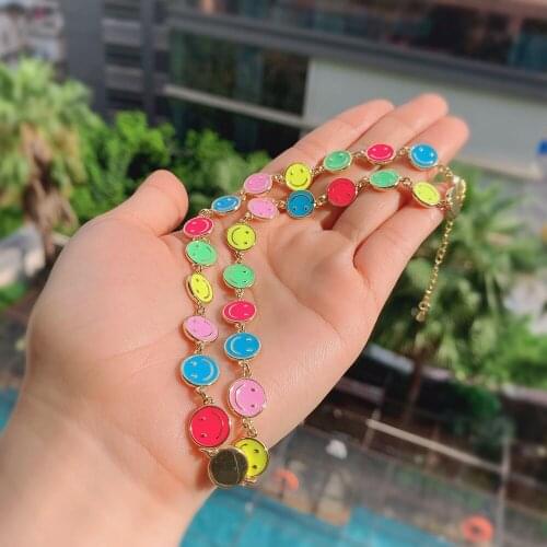3PCS, Colorful Chain Choker Necklaces for Women 2021 collares Smiley Face Statement Fashion Jewelry Gift