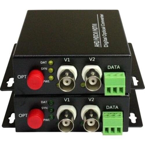 1pair 2 Channel 1080P HD AHD CVI TVI Fiber Optical Video Converter 2V1D Single Mode Single Fiber 10KM with RS485 Reverse Data