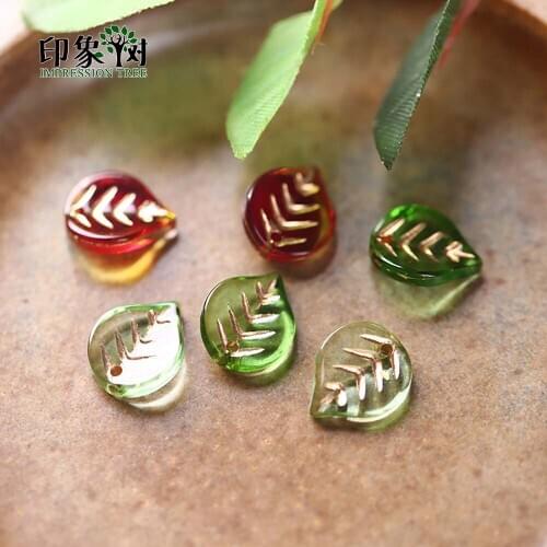 10Pcs 12x10mm Round Gold Contour Leaf Teardrop Lampwork Beads Handcraft Glass Leave Beads Bracelets For DIY Jewelry Making 16028