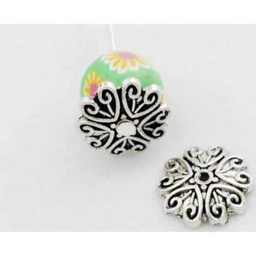 100Pcs Bead Cap 11.7x11.2mm Tibetan Silver L1069 Heart Flower Jewelry Findings Components LZsilver