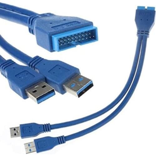 2-port USB 3.0 A male to 20-pin male motherboard extension cable adapter