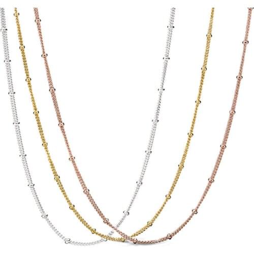 2020 New Real 925 Sterling Silver 3 Colors Beaded Chain Necklace Fit Original pan Pendant Basis Necklace DIY Jewelry Sister gift