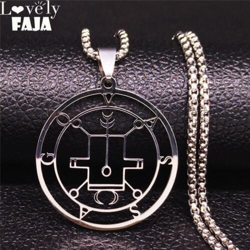 2021 Demon Seal Stainless Steel Chain Necklace Silver Color Satan VASSAGO Statement Necklace Women/Men Jewelry gargantilha N3064