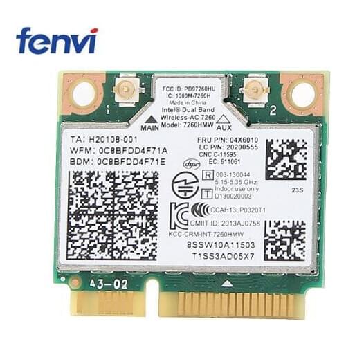 IBM Lenovo Thinkpad wireless wifi card Intel Wireless-ac 7260 7260HMW 867Mbps 802.11 ac Mini PCI-E dual band FRU:04X6090