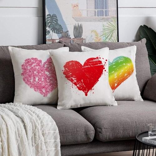 Colorful Heart Print Pillow Covers Decoration Home Office Sofa Pillowcase White Polyester Cushion Cover Decor Lover Room Pillows
