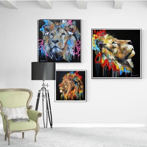 Frameless Colorful Lion Animal Abstract Oil Painting on Canvas Posters and Prints Cuadros Wall Art Pictures For Living Room