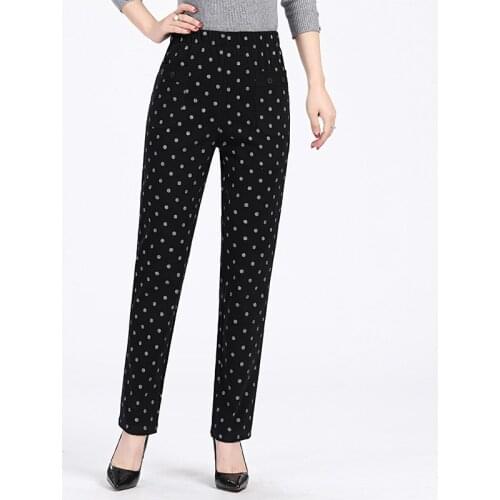 New Summer Autumn Women Pants Plus Size Korean Fashion High Waist Casual Straight Pants Dot Print Trousers Pantalon Mujer