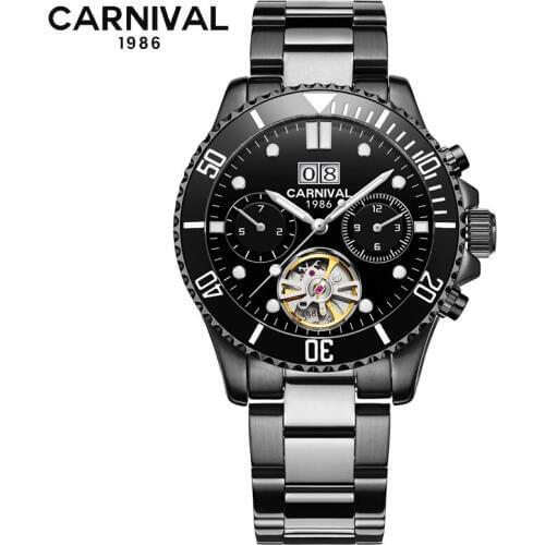 Original CARNIVAL Fashion Mens Watch Top Brand Multifunction Automatic Watch Mens Calendar Waterproof Luminous Mechanical Watc
