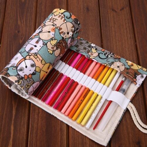 36/48/72 Holes Rolling Pen Case Pencil Box Bag Novelty Cat Makeup Storage Cosmetic Promotional Gift Stationery 3 Sizes