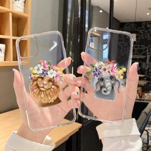 Flower Animal Panda Bear Phone Case for Iphone 12 11Pro 7 8 Puls SE2020 Xs Max Xr 6s Plus SE20 Elephant Soft Cover Coque Fundas