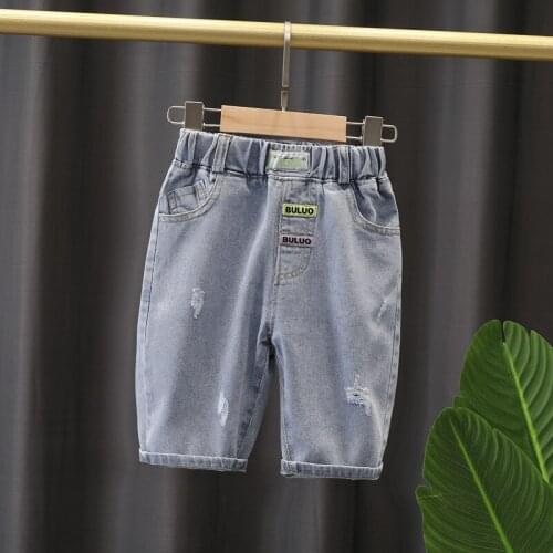 Kids Jeans Casual Denim Pants 2021 Fashion New Summer Shorts For Letter Printed Soft Straight Elastic Waist Children Trousers