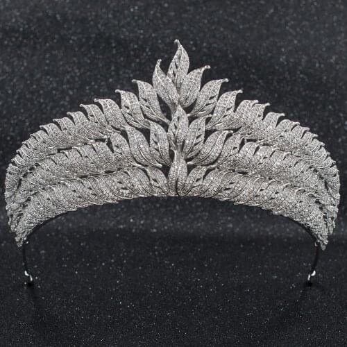 Cubic Zirconia Wedding Bridal Leaves Big Tiara Crown Women Girl Prom Hair Jewelry Accessories Real Platinum Plated CH10265