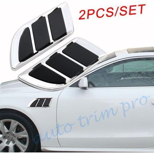 Chrome Car Auto door Fender Accessories Decorate Simulation Air Vent Inlet Grille Decal 2pcs Parts